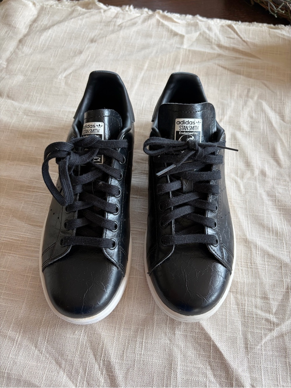 Adidas Black Leather Stan Smith Sneakers with White Sole